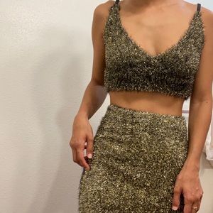 Rebel metallic crop top and skirt set